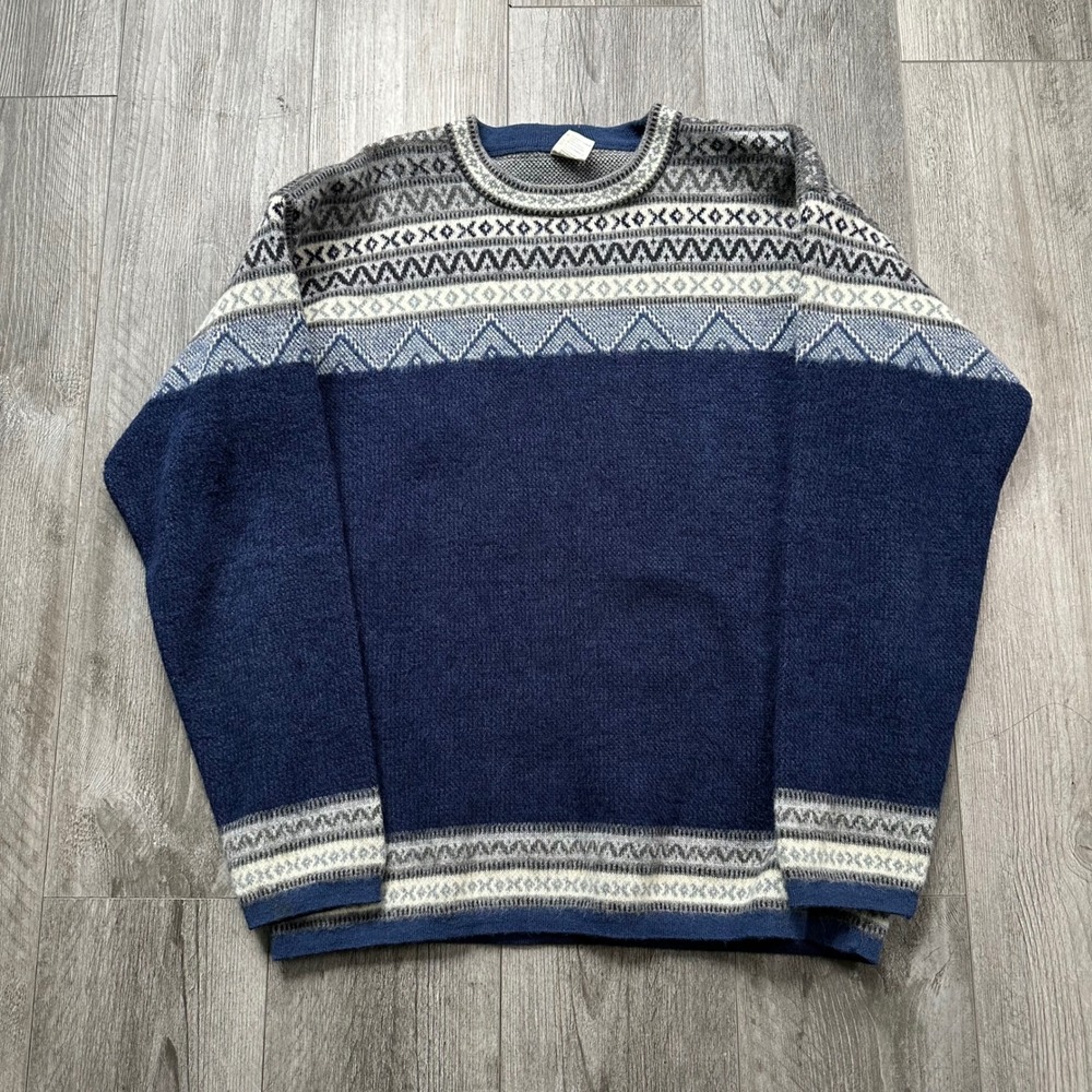 Aly marka wool crewneck sweater vintage style pullover aztec design geometric XL